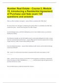 Humber Real Estate - Course 2, Module 15, Introducing a Residential Agreement of Purchase and Sale exam|120 questions and answers