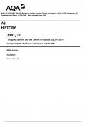 AQA AS HISTORY 7041/2D Religious conflict and the Church in England, c1529–c1570 Component 2D   The break with Rome, c1529–1547   Mark scheme June 2023 