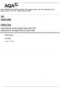 AQA  AS HISTORY 7041/2A Royal Authority and the Angevin Kings, 1154–1216  Component 2A  The  Reign of Henry II, 1154–1189     Mark scheme June 2023