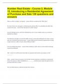 Humber Real Estate - Course 2, Module 15, Introducing a Residential Agreement of Purchase and Sale |120 questions and answers.docx