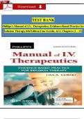 TEST BANK for Phillips’s Manual of I.V. Therapeutics; Evidence-Based Practice for Infusion Therapy 8th Edition by Lisa Gorski, ISBN: 9781719646093, All 12 Chapters Covered, Verified Latest Edition