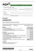 PACKAGE:- AQA A-level CHEMISTRY Paper 2 QP 2023 & AQA A-level CHEMISTRY 7405/2 Paper 2 MS 2023