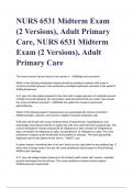 NURS 6531 Midterm Exam (2 Versions), Adult Primary Care, NURS 6531 Midterm Exam (2 Versions), Adult Primary Care