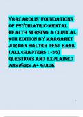 TEST BANK FOR VARCAROLIS' FOUNDATIONS OF PSYCHIATRIC-MENTAL HEALTH NURSING A CLINICAL 9TH EDITION BY MARGARET JORDAN HALTER (ALL CHAPTERS 1-36) 100% CORRECT