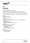 AQA AS HISTORY PAPER 2E  QUESTION PAPER 2023 (7041/2E:The English revolution : Component 2E : The origins of the English civil war 1625-1642)