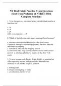 NY Real Estate Practice Exam Questions (Sent from Professor at NYREI) With Complete Solutions