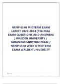 NRNP 6560 MIDTERM EXAM  LATEST 2022-2024 (196 REAL  EXAM QUESTIONS AND ANSWERS  ) WALDEN UNIVERSITY /  NRNP6560 MIDTERM EXAM /  NRNP 6560 WEEK 6 MIDTERM  EXAM WALDEN UNIVERSITY