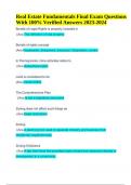 Real Estate Fundamentals Final Exam Questions With 100% Verified Answers 2023-2024 (Graded)