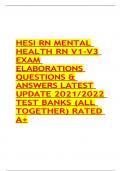 HESI Mental Health Exam 2021/2022, Mental Health HESI Exam 2021/2022 LATEST UPDATE GRADED A+