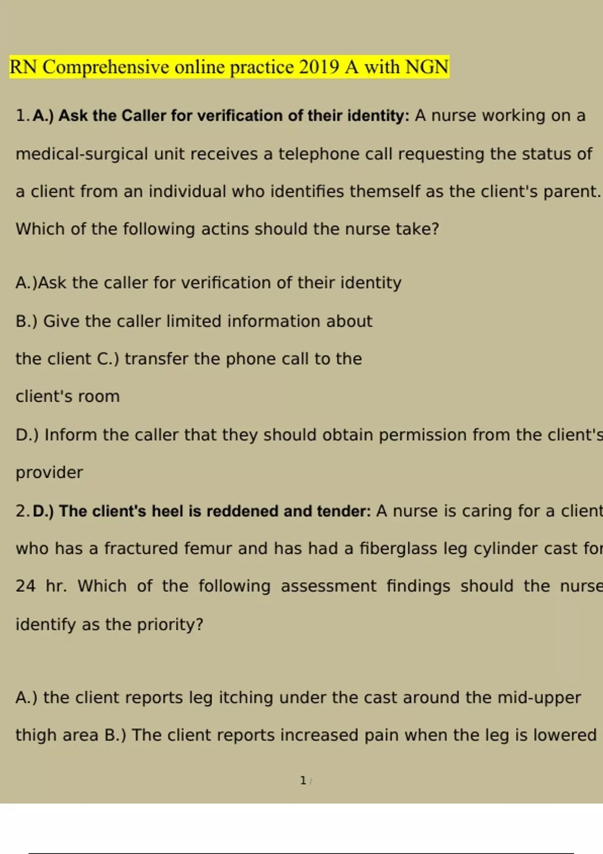 ATI RN Comprehensive Online Practice 2019 A With NGN Latest Questions ...