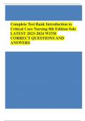 Complete Test Bank Introduction to Critical Care Nursing 8th Edition Sole LATEST 2023-2024 WITH CORRECT QUESTIONS AND ANSWERS