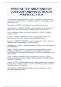 PRACTICE TEST QUESTIONS FOR  COMMUNITY AND PUBLIC HEALTH  NURSING 2023-2024