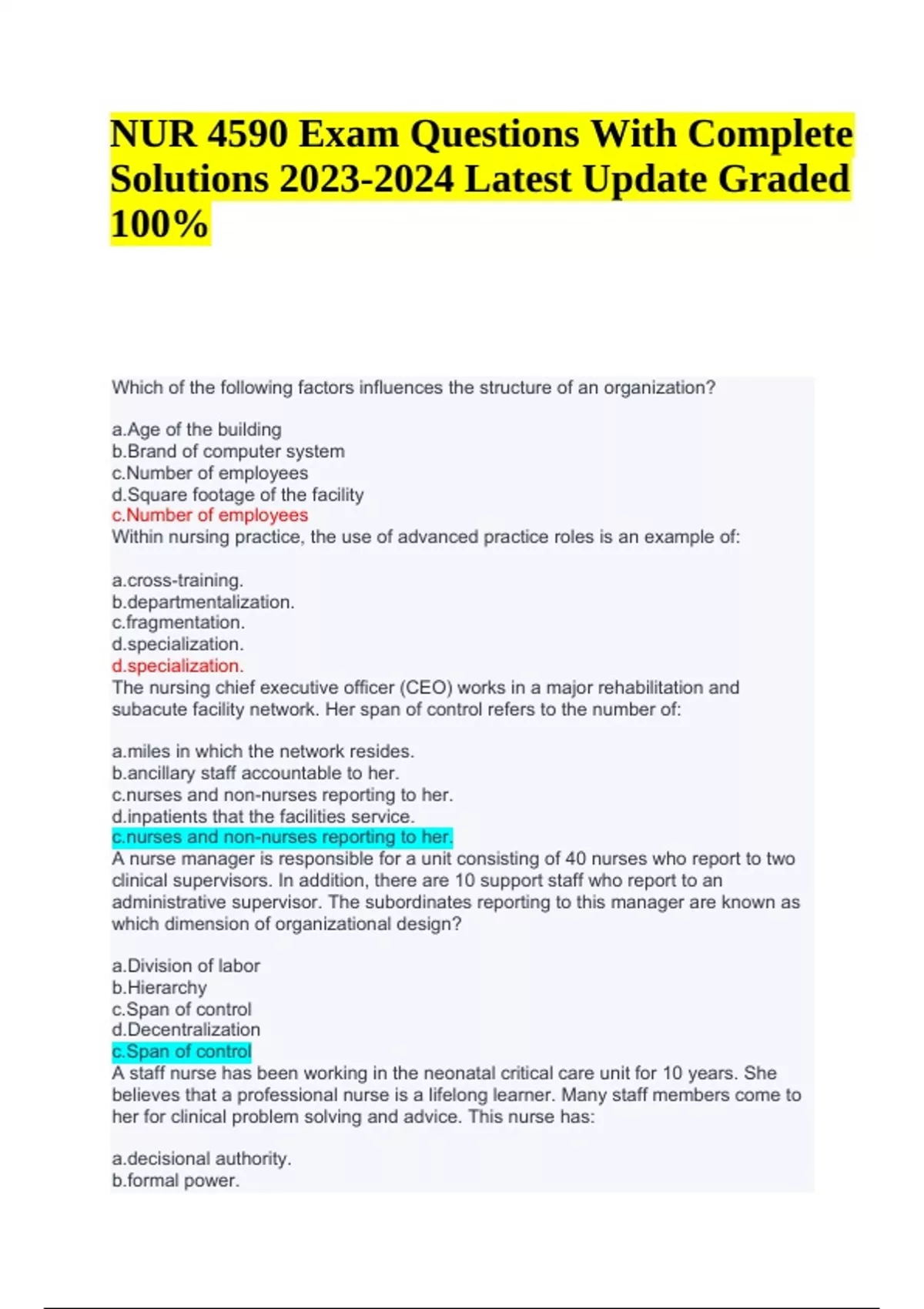 Nur Exam Questionsand Answers Latest Update Graded Nur Stuvia Us