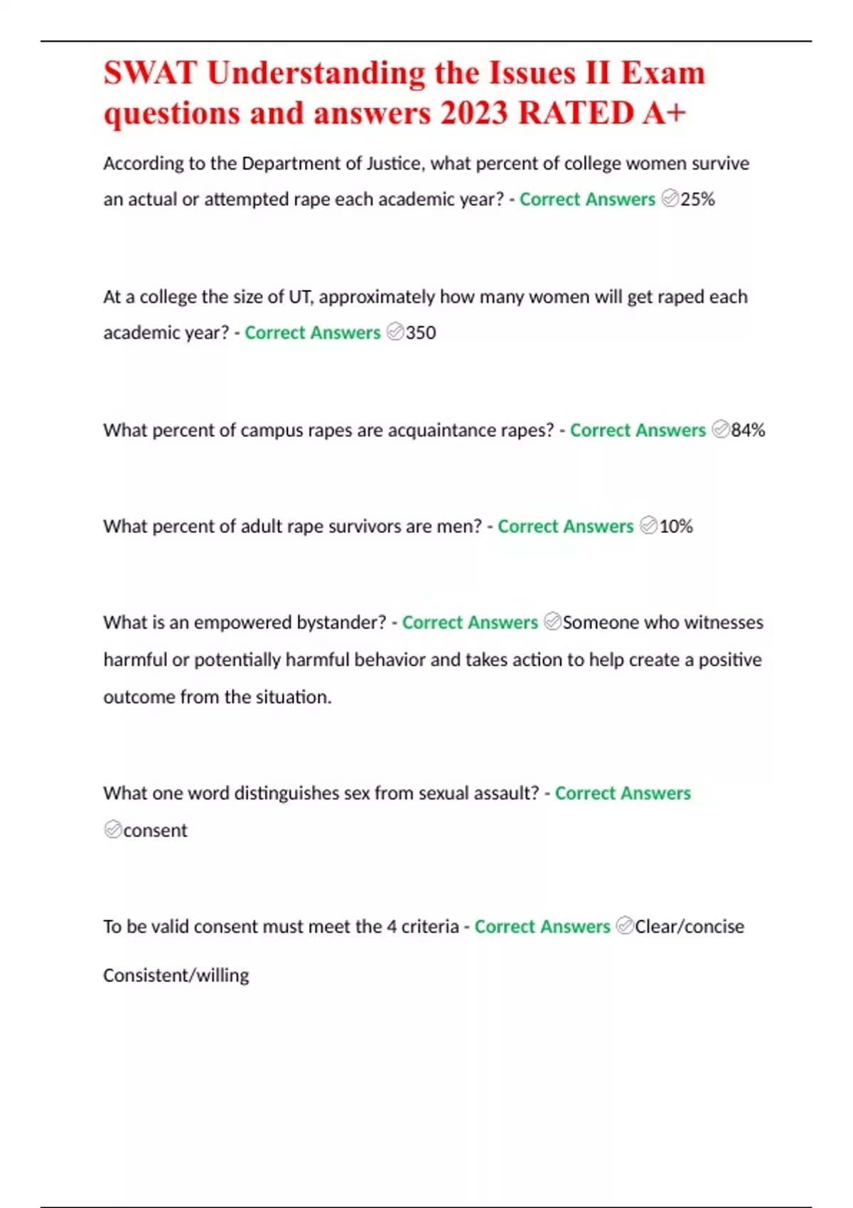 SWAT Understanding the Issues II Exam questions and answers 2023 RATED ...