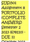 SUS1501 Assignment 8 PORTFOLIO (COMPLETE ANSWERS) Semester 2 2023 (678110) - DUE 11 October 2023