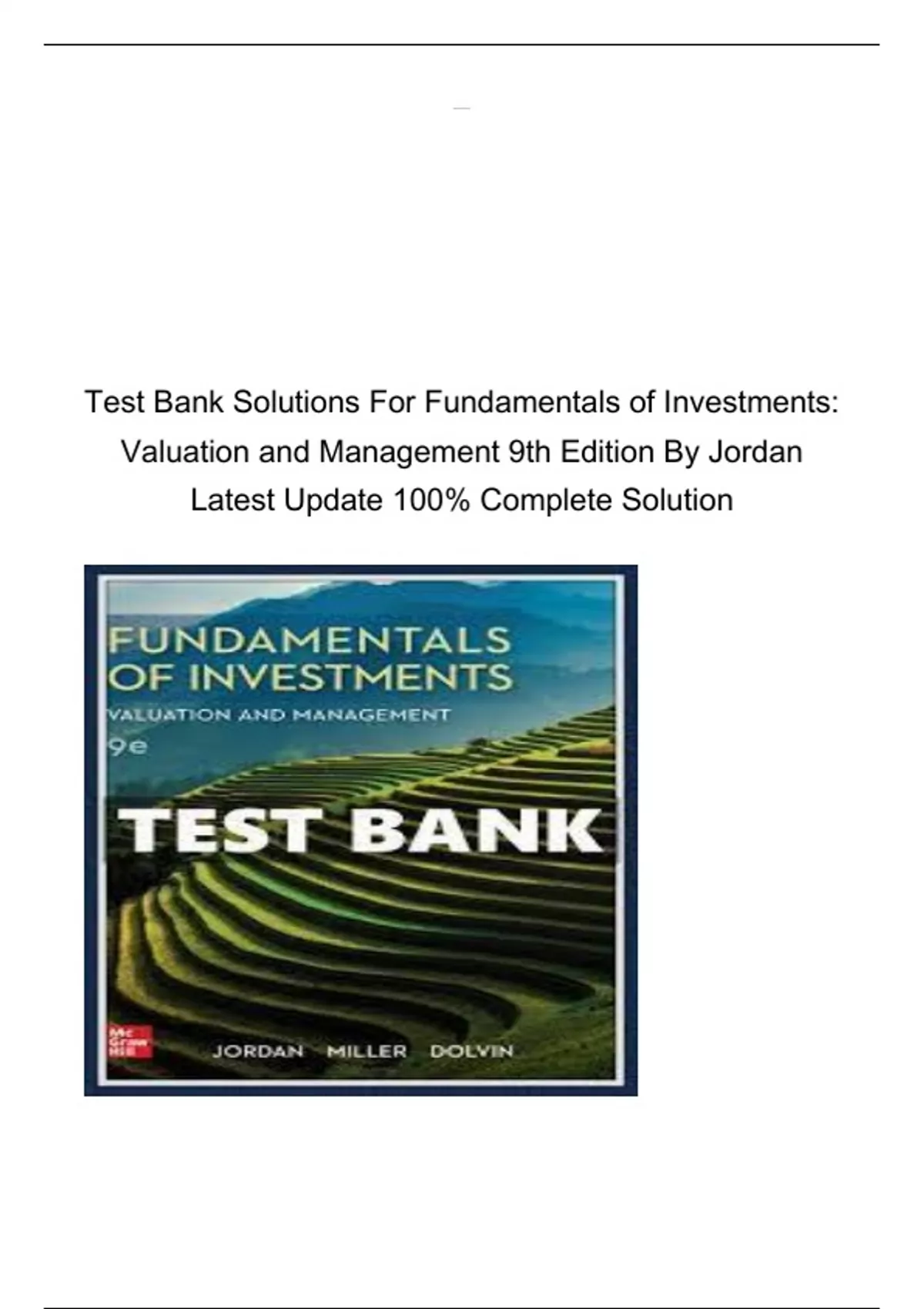 Test Bank Solutions For Fundamentals Of Investments Valuation And ...