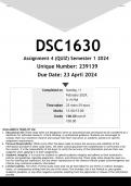 DSC1630 Assignment 4 (100% ANSWERS) Semester 1 2024 (239139) - DISTINCTION GUARANTEED