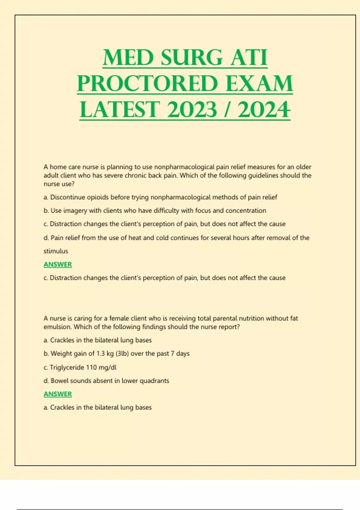 Med Surg ATI Proctored Exam Latest 2023 / 2024 Medical surgical Stuvia US