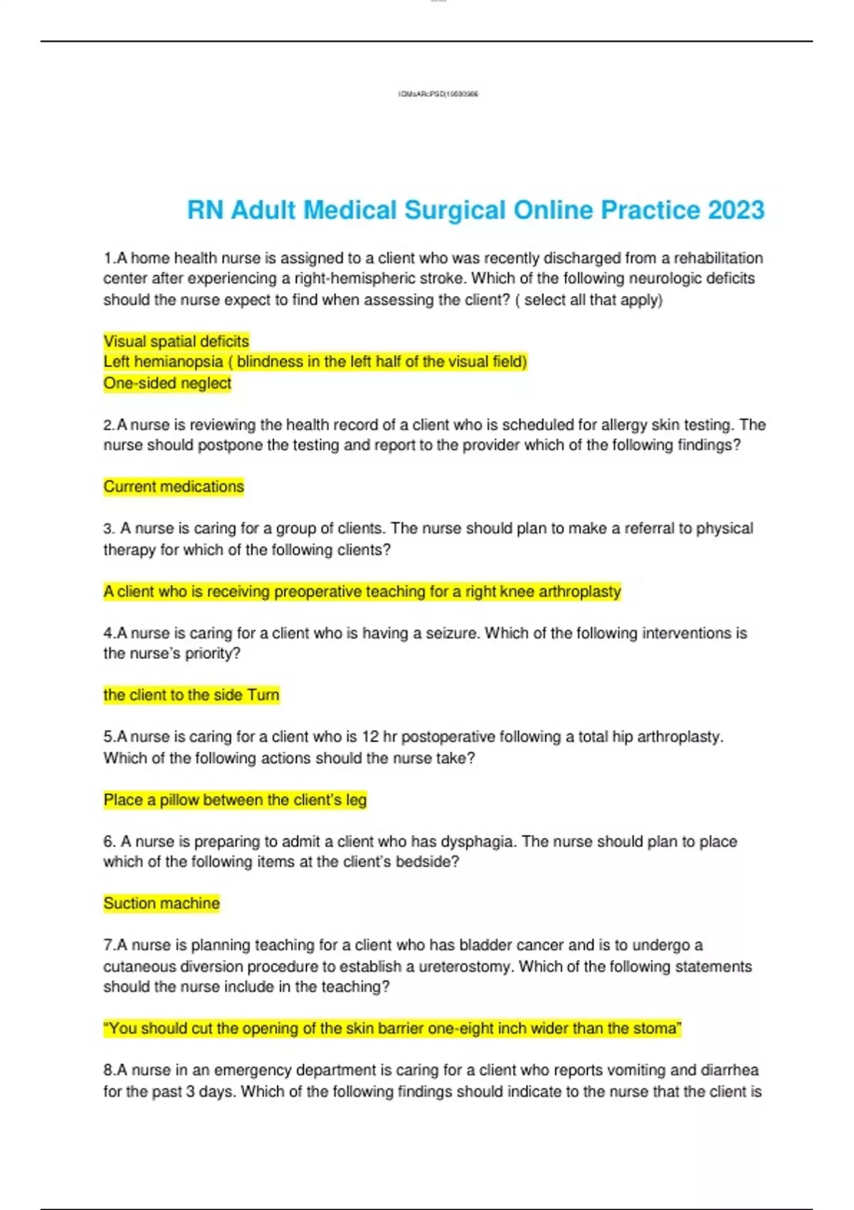 RN Adult Medical Surgical Online Practice 2023/2024 100 CORRECT RN