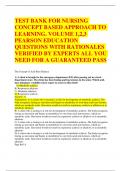 TEST BANK FOR NURSING  CONCEPT BASED APPROACH TO  LEARNING. VOLUME 1,2,3  PEARSON EDUCATION QUESTIONS WITH RATIONALES  VERIFIED BY EXPERTS ALL YOU  NEED FOR A GUARANTEED PASS