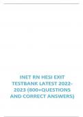 TESBANK FOR INET RN HESI EXIT TESTBANK 300+ QUESTIONS WITH CORRECT VERIFIED ANSWERS