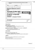 Pearson Edexcel GCE In English Language (9EN0) Paper 1 Language Variation  together with Marking scheme