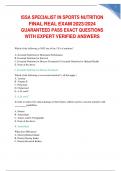 ISSA SPECIALIST IN SPORTS NUTRITION FINAL REAL EXAM 2023/2024 GUARANTEED PASS EXACT QUESTIONS WITH EXPERT VERIFIED ANSWERS