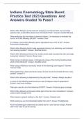 Indiana Cosmetology State Board Practice Test 2023 Questions  And Answers Graded To Pass!!