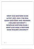 NRNP 6560 MIDTERM EXAM   LATEST 2022-2024 (196 REAL   EXAM QUESTIONS AND ANSWERS   ) WALDEN UNIVERSITY /   NRNP6560 MIDTERM EXAM /   NRNP 6560 WEEK 6 MIDTERM  EXAM WALDEN UNIVERSITY