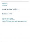 Pearson Edexcel In Biology Spec B (8BN0) Paper 01Lifestyle, Transport,Genes and Health together with Marking scheme June 2023