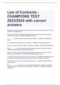 Law of Contracts - CHAMPIONS TEST 2023/2024 with correct  answers