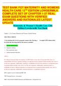 TEST BANK FOT MATERNITY AND WOMENS  HEALTH CARE 12TH EDITION LOWDERMILK  COMPLETE SET OF CHAPTER 1-37 REAL  EXAM QUESTIONS WITH VERIFIED  ANSWERS AND RATIONALES LATEST  UPDATE