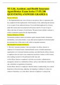 NY Life, Accident, and Health Insurance Agent/Broker Exam Series 17-55| 200 COMPLETE QUESTIONS AND ANSWERS| GRADED A|LATEST 2023/2024