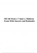 NR 546 WEEK 7 ADHD Medication Table | NR 546 Week 1-7 Quiz’s | Midterm Exam With Answers and Rationales | NR 546 Week 6 Addiction Medications Table | NR 546 Week 8 Neurotransmitter Table Chamberlain