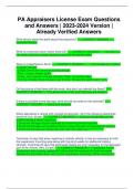 PA Appraisers License Exam Questions and Answers | 2023-2024 Version | Already Verified Answers