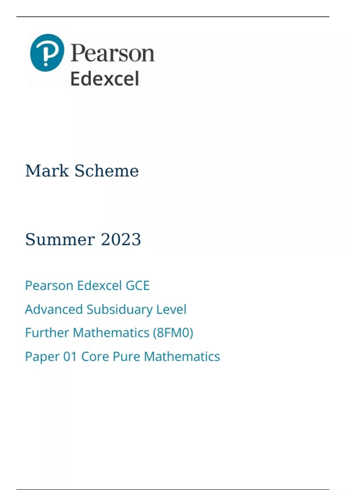 Pearson Edexcel Level 3 GCE Further Mathematics Advanced