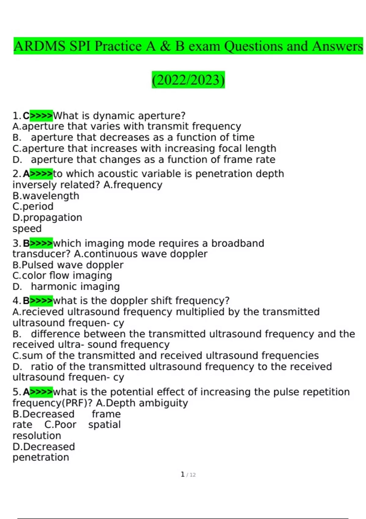 ARDMS SPI Practice A & B Exam Questions With Complete Solutions - ARDMS ...