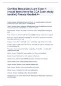 Certified Dental Assistant Exam 1 (vocab terms from the CDA Exam study booklet) Already Graded A+