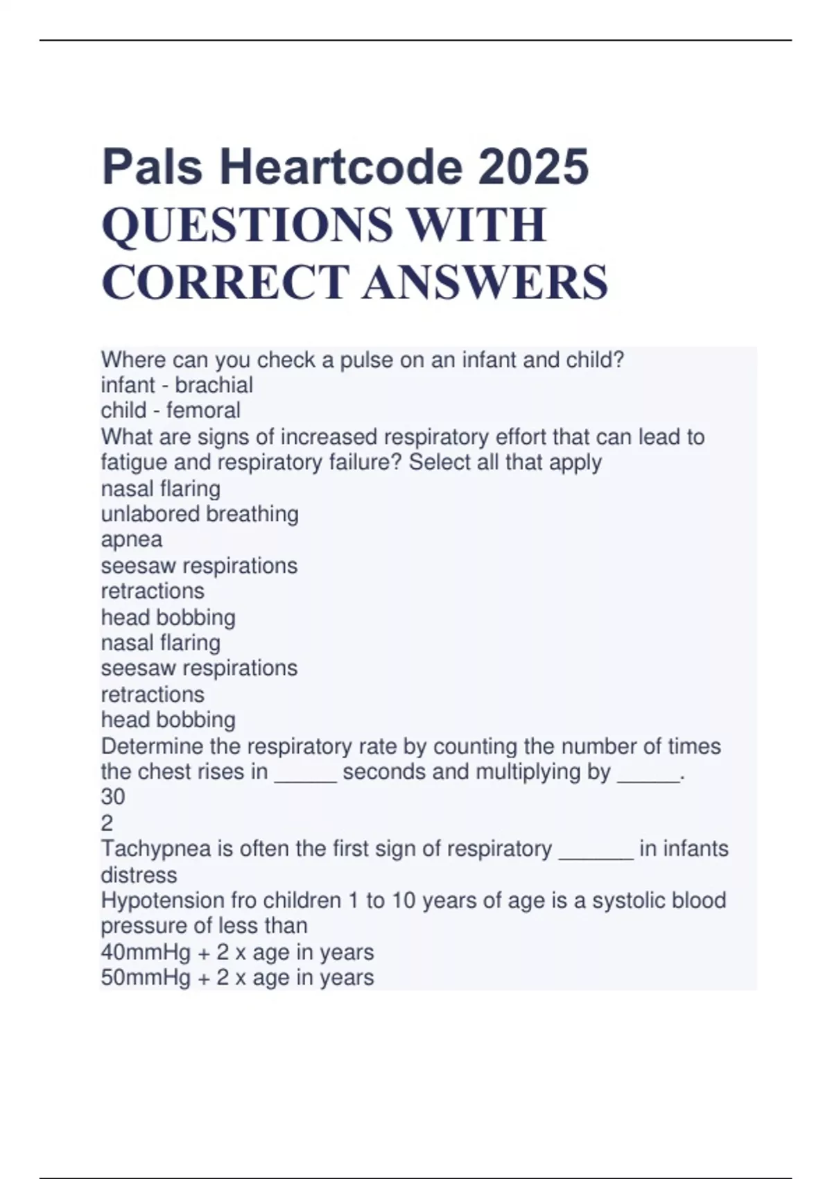 Pals Heartcode 2025 QUESTIONS WITH CORRECT ANSWERS Pals Heartcode