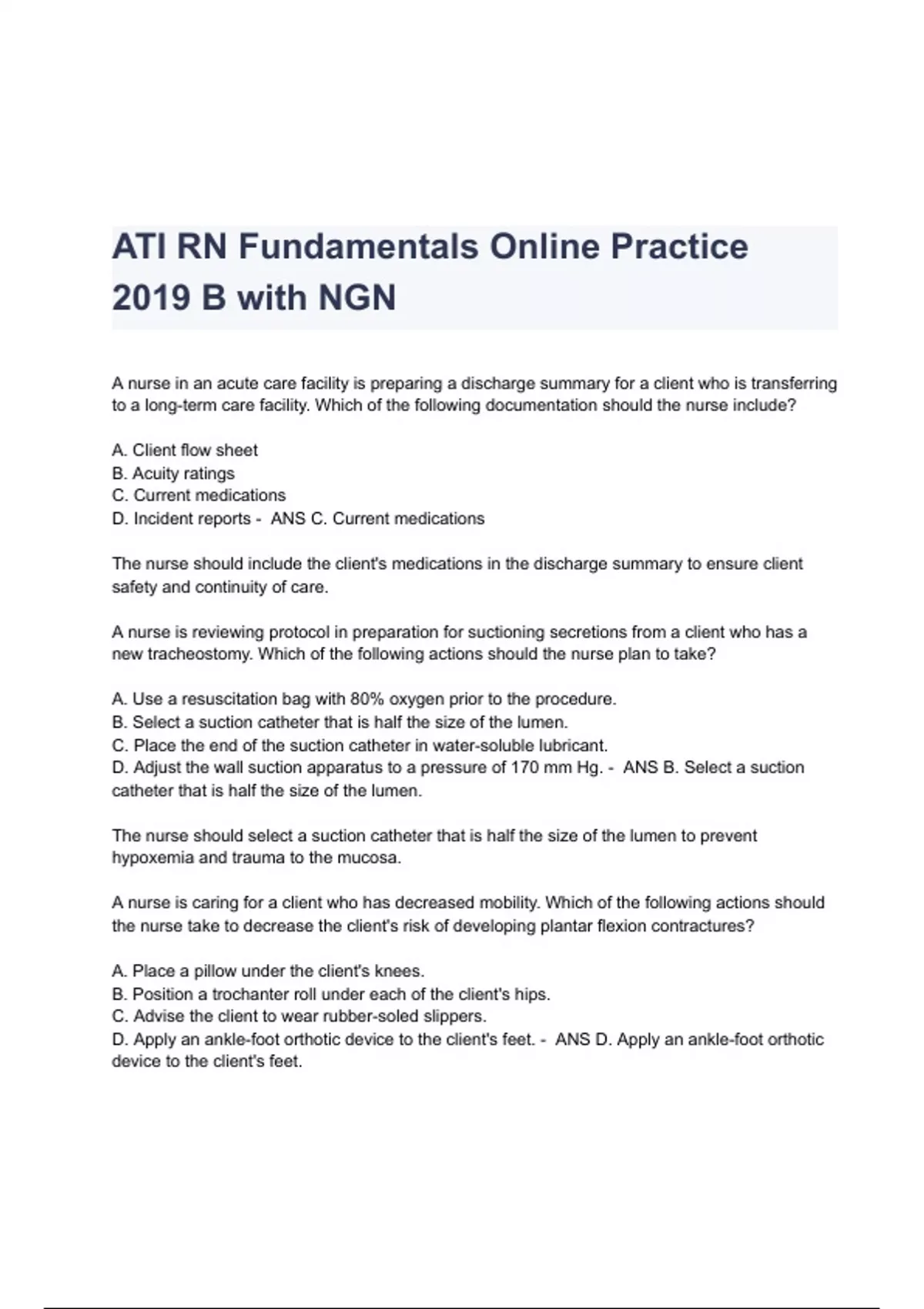 ATI RN Fundamentals Online Practice 2019 B With NGN Questions & Answers ...