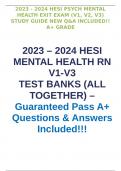 2023 - 2024 HESI PSYCH MENTAL HEALTH EXIT EXAM (V1, V2, V3) STUDY GUIDE NEW Q&A INCLUDED!! A+ GRADE