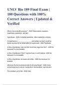 UNLV Bio 189 Final Exam | 180 Questions with 100% Correct Answers | Updated & Verified