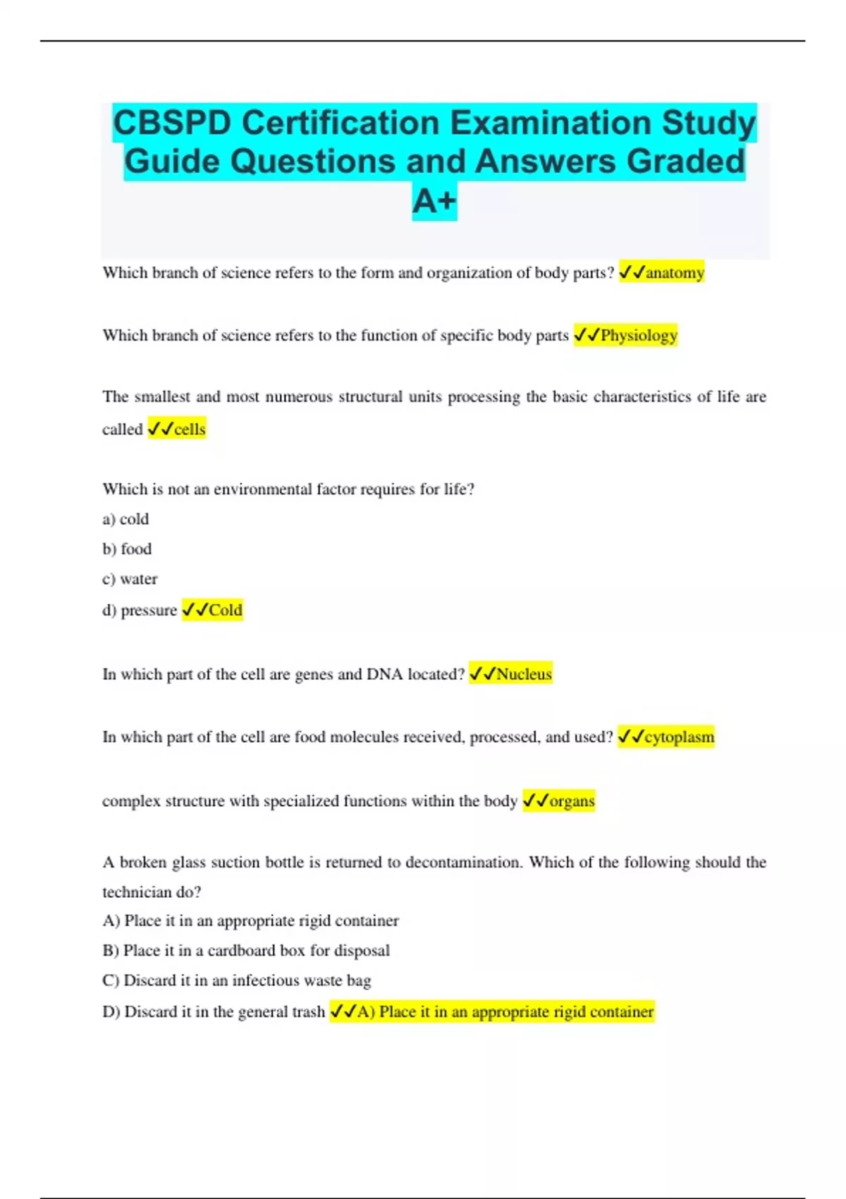 CBSPD FINAL EXAM BUNDLEAll EXAM QUESTIONS WITH CORRECT ANSWERS GRADED