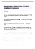 California Life, Accident, and Health Insurance 160 Review Questions With Complete Solutions