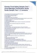 Premier Food Safety Sample Test 1 (Food Manager Certification Study Guide Sample Test 1 ) 2 versions Latest solution