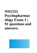 NSG552 Psychopharmacology Exam 1 |91 questions and answers.