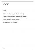 ocr GCSE History A (Explaining the Modern World) J410-01 June2023 Mark Scheme.