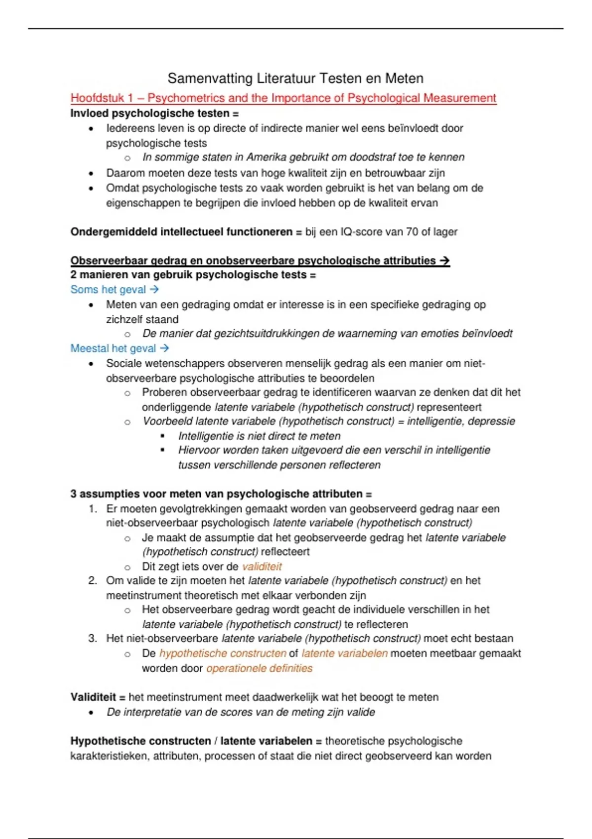 Samenvatting Hersenen En Gedrag, Premaster Orthopedagogiek - Testen En ...