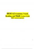 HESI A2 Grammar, Vocab, Reading, and Math Version 2 |with 100% correct answers