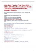 CNA State Practice Final Exam 2023- 2024 | CNA State Practice Exam Update  2023-2024 Questions and Correct  Answers Rated A+